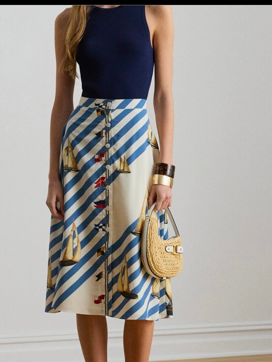 Lauren Ralph Lauren Dresses & Skirts - Lauren Ralph Lauren Sailboat Stripe Midi Skirt Nautical Sailboats